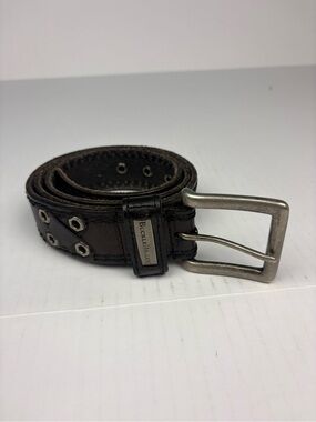 Buckle Black Adult Size 38 Belt Leather Dress Casual Silver Tone Adjustable